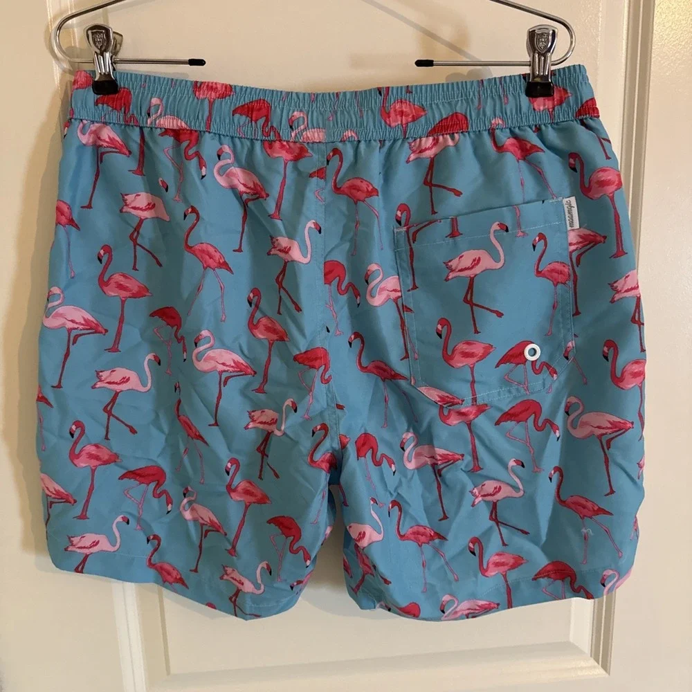NWT Maamgic Mens Flamingo Swim Trunks Size Medium Blue Pink Coastal Beachwear